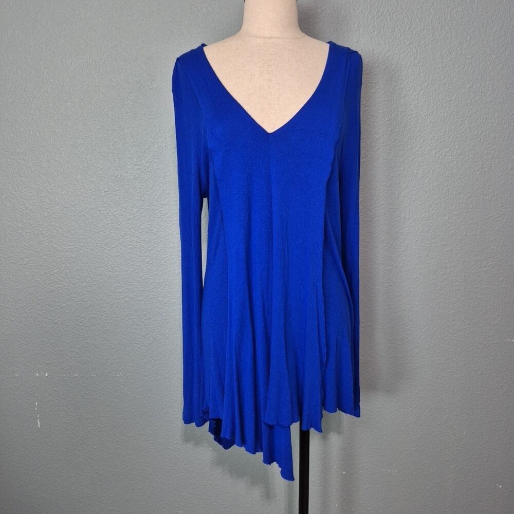 Cable & Gauge Sweater Shirt Womens XL Blue Asymmetrical V Neck Long Sleeve Top